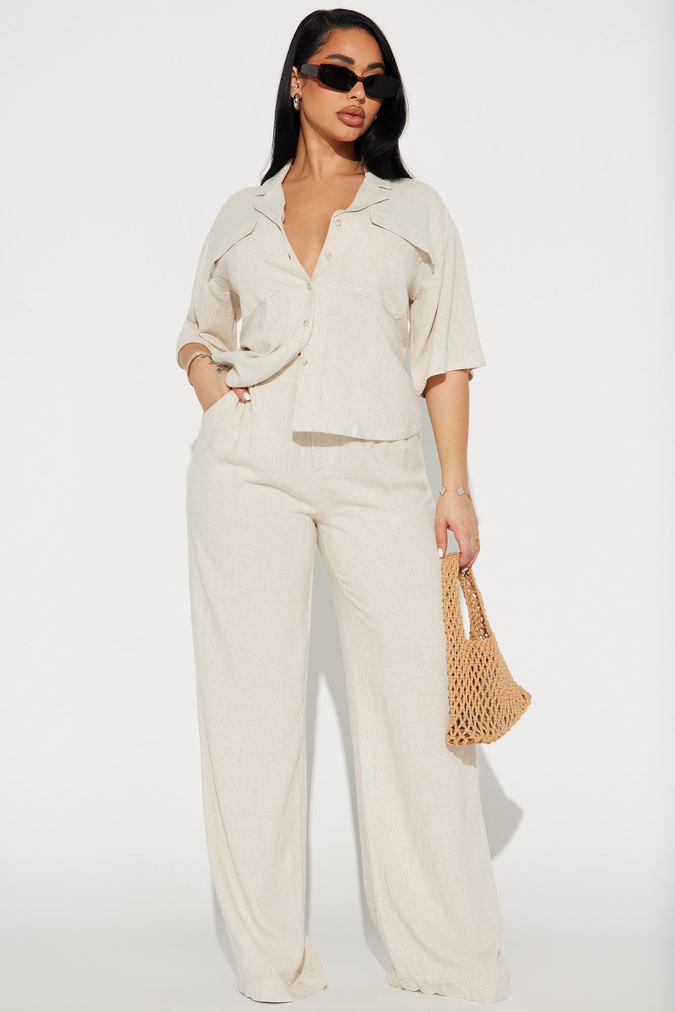 Image of Roslyn Linen Pant Set - Oatmeal