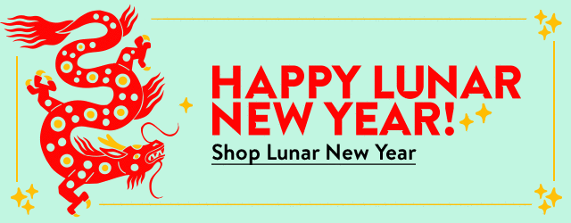 Happy Lunar New Year: featuring dragon graphic.