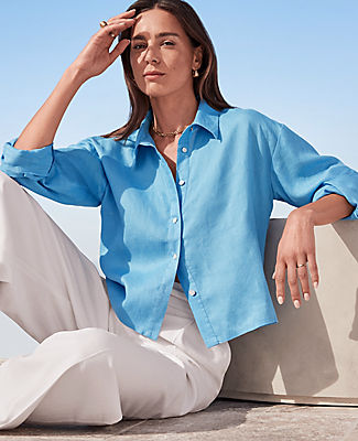 Petite Cropped Linen Shirt