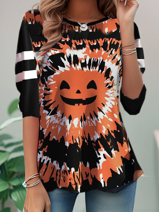 Casual Halloween Crew Neck Long Sleeve T-shirt