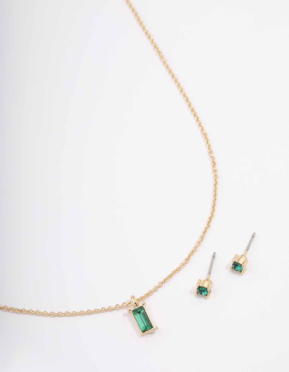 Image of Gold Baguette Drop Jewellery Set