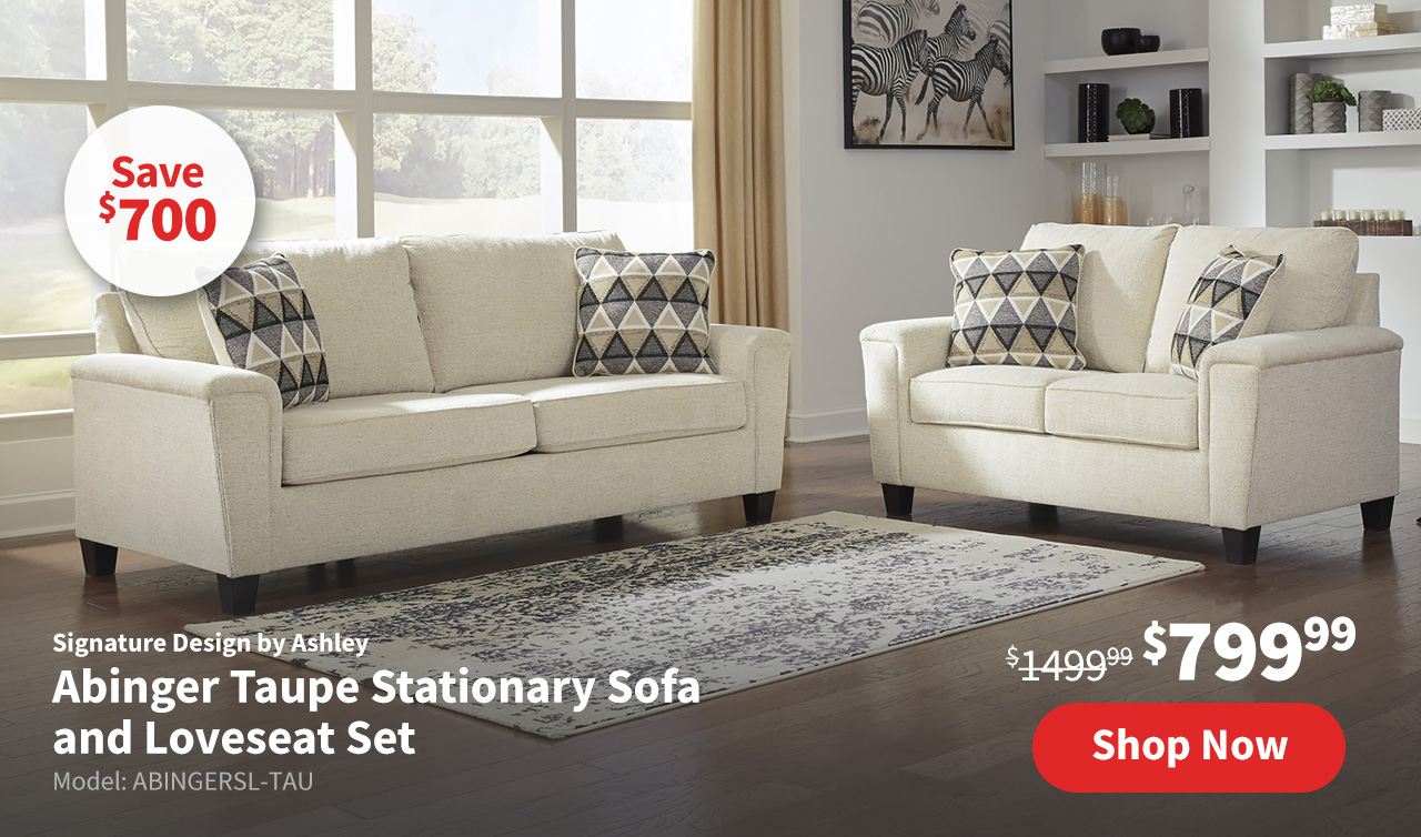 Signature Design by Ashley Abinger Taupe Stationary Sofa and Loveseat Set